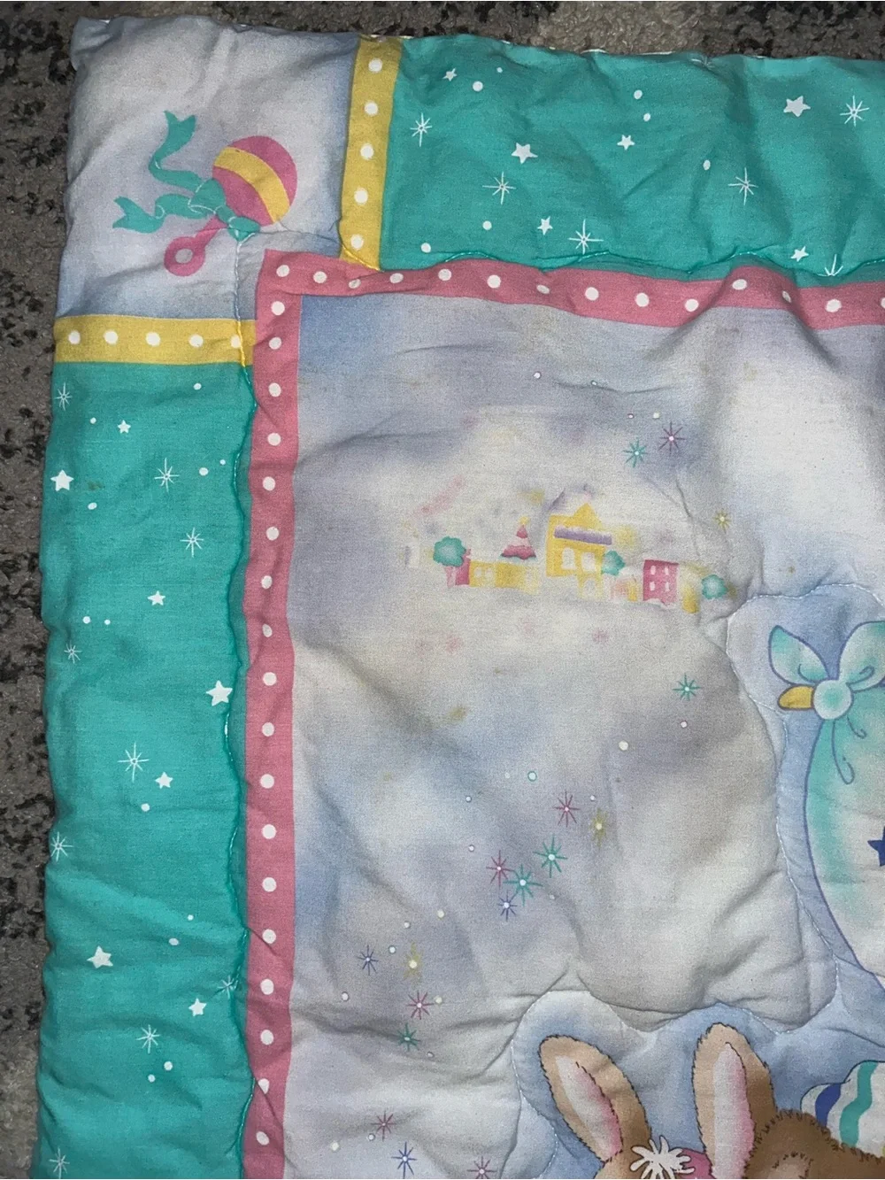 Vintage Riegel Teddy Beddy Bear quilt blanket comforter 80’s moon boat lamb bun